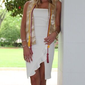 Strapless ruffle midi dress